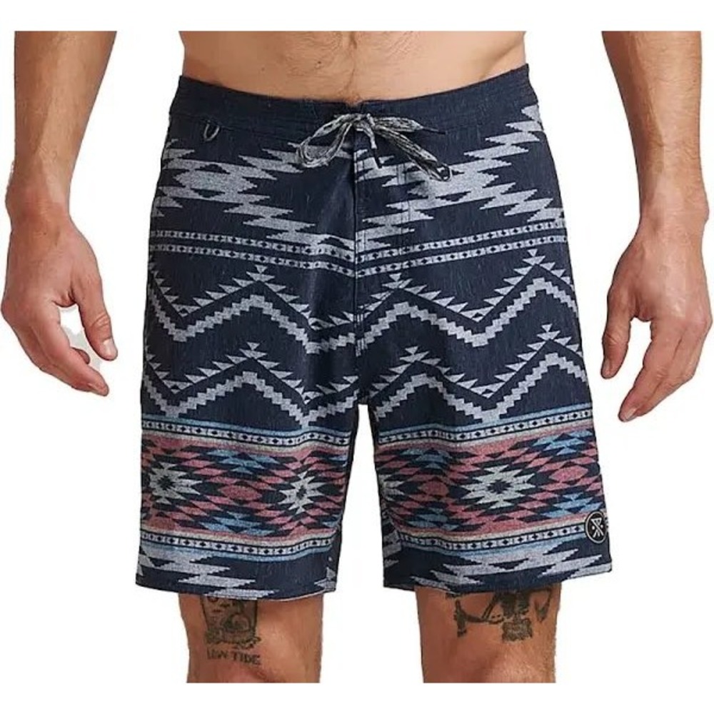 Roark Chiller Bahia Board Swim Shorts Aztec Print Hemp Blend Size‎ 34